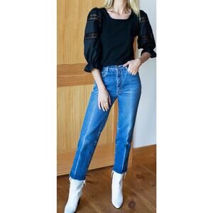 Emerson Fry Black Elise Blouse with Lace Sleeves